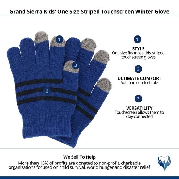 Grand Sierra Kids' One Size Striped Touchscreen Winter Glove - Picture 3 of 3